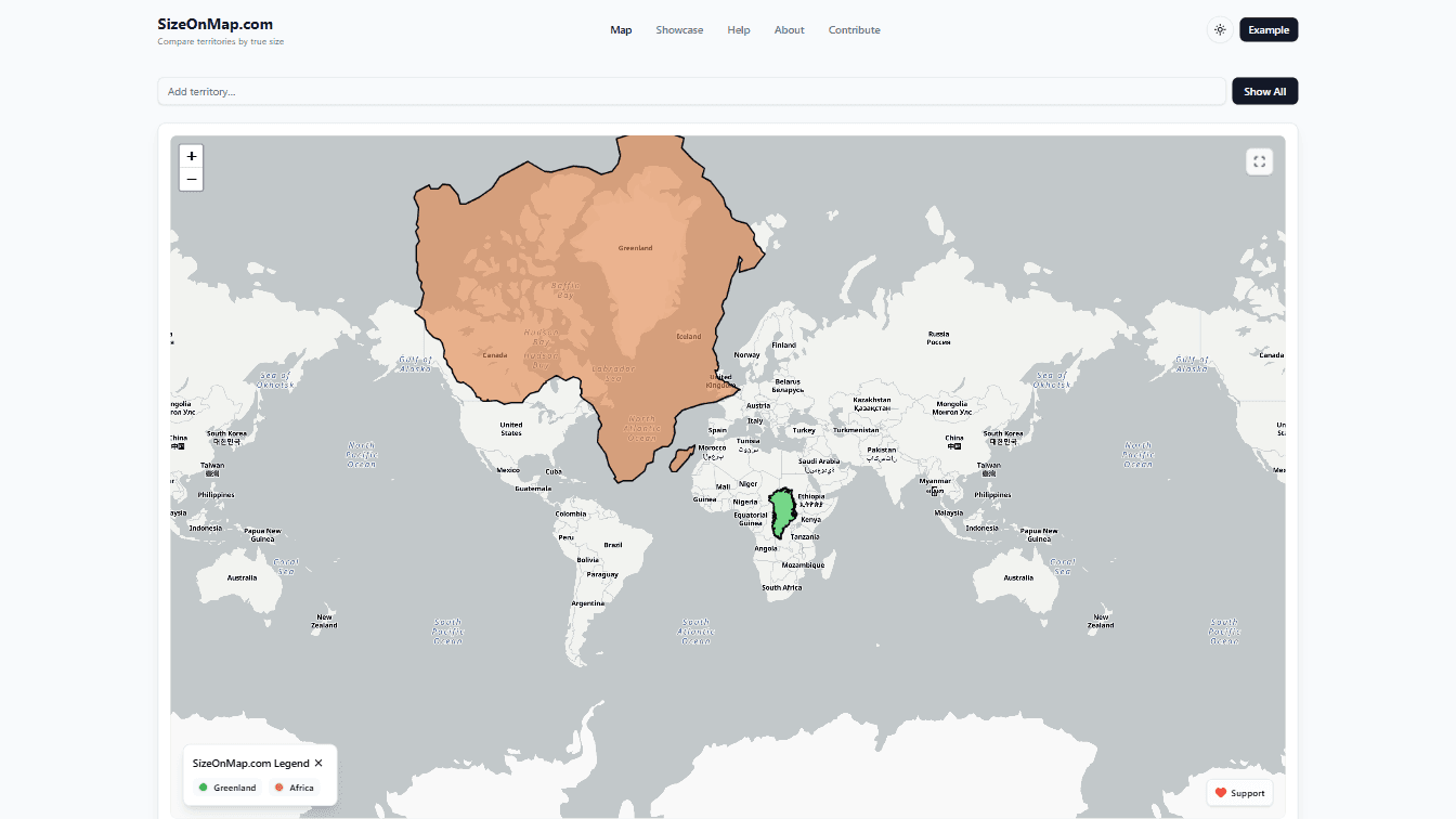 Screenshot of SizeOnMap.com project